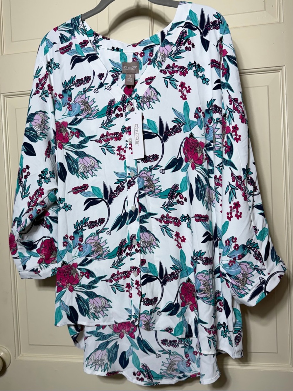 Chico's Brilliant Blooms Floral Dolman Pullover 3/4 Sleeve Blouse Shirt NWT